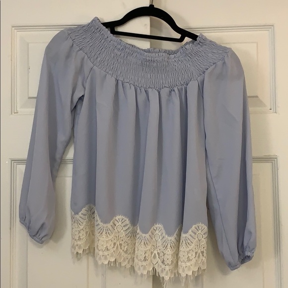 Light blue off-shoulder blouse - Picture 2 of 4